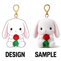Porte-clés personnalisé en peluche lapin rose, pendentif lapin blanc moelleux, souvenir de la Saint-Valentin, décoration de sac