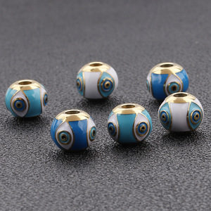 Cloisonne Evil Eye <b>Beads</b> 10mm Round Stainless Steel Enamel Spacer <b>Beads</b> For Jewelry Making <b>Blue</b> White Gold Tone - Product Image 2