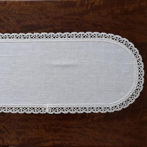 Classic White Linen Table Runner with Lace Edge Home Decor - Product Image 1