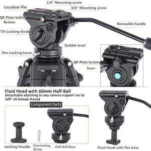Trépied professionnel en aluminium robuste avec tête à amortissement hydraulique <span class=keywords><strong>pour</strong></span> appareil photo <span class=keywords><strong>reflex</strong></span> numérique, caméscope, téléphone - Capacité de charge de 15 kg - Product Image 4