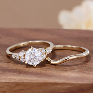 Style classique 6 <span class=keywords><strong>plongs</strong></span> 1ct 10k or Moissanite bague anneaux de mariage ensemble pour Couples main faire solide jaune or amitié bague - Product Image 1