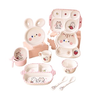 Set di Stoviglie per Bambini Hills in Melamina di Grado Alimentare, Piatto Diviso con Motivi di Gatti e Conigli, Ciotola per lo Svezzamento - Product Image 1