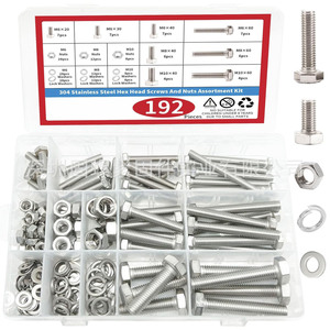 304 Stainless Steel Hex Bolts Nuts Washers Set 192pcs Assortment Kit Standard Grade A Hand Tool - Product Image 1