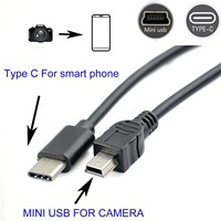 Kabel OTG Universal 30CM 50CM 1M USB Tipe-c Ke Kabel Mini USB USB-C Male Ke Mini-B Male Adapter Converter