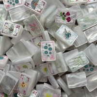 Set Ubin Mahjong Akrilik 160 Buah Lapis Tunggal Motif Teratai Air Putih Mewah Modern Amerika dengan Sentuhan Mutiara
