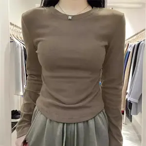 T-shirt da <span class=keywords><strong>Donna</strong></span> a Manica Lunga Autunno Inverno Pullover Aderenti Top da <span class=keywords><strong>Donna</strong></span> a Tinta Unita con Girocollo Maglie Basic Femminili Morbide e Calde - Product Image 1