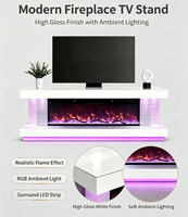 Meuble TV moderne avec foyer électrique haute brillance, lumière RGB, flamme 3D, unité multimédia avec haut-parleur Bluetooth, meuble de salon
