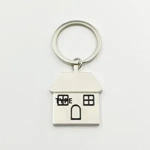 Llavero de Metal con Forma de Casa, Grabado Personalizado con Logotipo, Recuerdo Plateado DIY, Llavero de Inmobiliario - Product Image 5