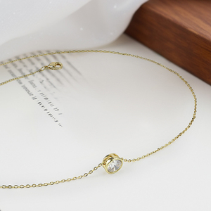 Collar de Cadena de Eslabones Clásico para Mujer, Chapado en Rodio/Oro de 14K, con Zirconia Cúbica de Corte Brillante en Engaste de Bisel, Diseño de Burbuja - Product Image 5