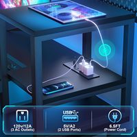 Escritorio Gaming en Forma de L de Madera Pequeño con Luces LED, Soporte Reversible para Monitor y Portátil, Estantes de Almacenamiento, Altura Ajustable, Ecológico y Fácil de Montar