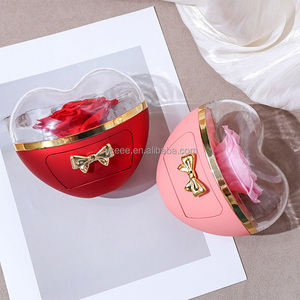 Boîte à fleurs préservées de luxe <span class=keywords><strong>l</strong></span>égère avec nœud - Boîte cadeau de rangement en forme de cœur pour bagues et boucles d'oreilles, surprise de la Saint-Valentin pour elle - Product Image 2