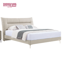 Lit en cuir véritable de qualité hôtelière LOONGFUNG, base en bois de pin massif robuste, sommier à lattes, tête de lit rembourrée en mousse haute densité, taille personnalisée