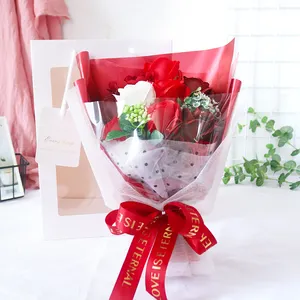 도매 보존 안정화 비누 꽃 장미 사용자 정의 말린 꽃 비누 만들기 꽃다발 발렌타인 선물 가방