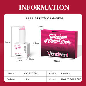 Vendeeni 6 couleurs Fuchsia Perles de verre Cat Eye Gel <span class=keywords><strong>Vernis</strong></span> à ongles Collection TPO HEMA FREE OEM Magnétique Moonlight Cat Eye Gel Polish - Product Image 3