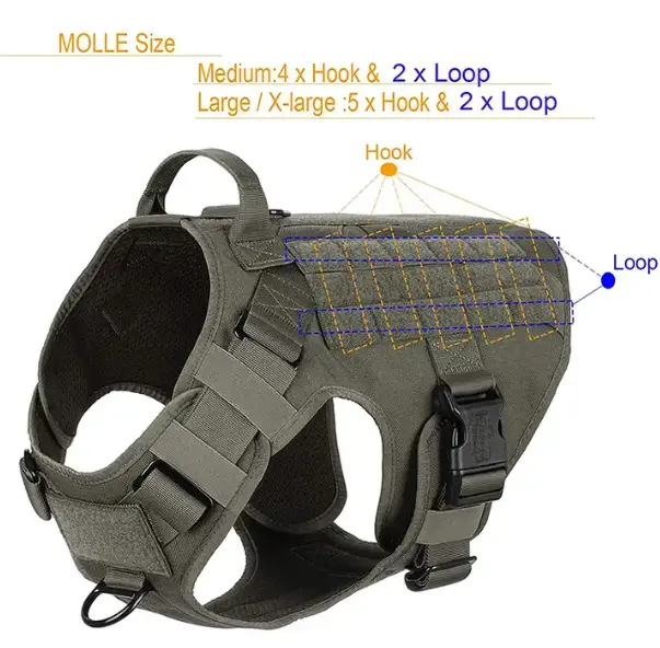 Adjustable Heavy Duty Training K9 Tactical Dog Harness Vest with 2X Metal Buckle and Handle