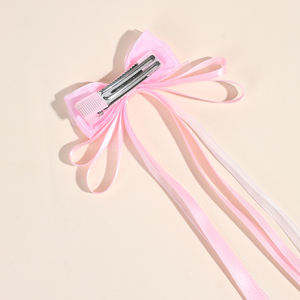 CN 2Pcs Satin Fée Cheveux Arc Clip Enfants Solide Couleur Pastel Longues Queues Pince À Cheveux Maille Filles Cheveux Accessoires - Product Image 5