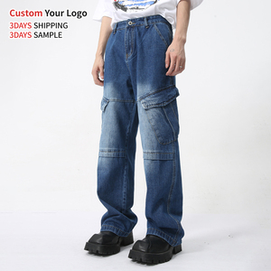 OEM Mid Waist Washed Wide Leg Workwear <b>Overalls</b> Distressed Vintage Custom Print Hip Hop Streetwear Baggy Designer <b>Men</b> Jeans - Product Image 2
