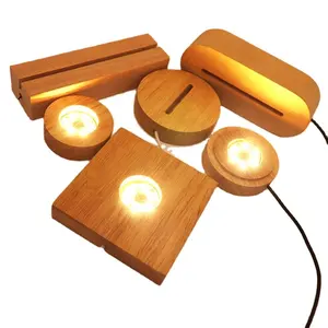 Base di visualizzazione a Led in legno massello all'ingrosso 3d LED Night Light Round Base in legno decorazione della lampada