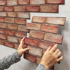 Papel pintado de azulejo de Metro Retro 3D de PVC moderno, 10 Uds., paneles de pared 3D autoadhesivos, ladrillo resistente al agua para aniversarios - Product Image 1