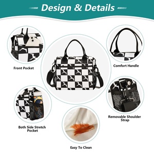 Bolsa de almuerzo portátil con diseño a cuadros en blanco y negro, con logotipo personalizado de las aves Iwa de Hawái, de nailon duradero, aislada y con correa para el hombro. - Product Image 3