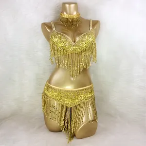 Bán Hot Phụ Nữ Belly Dance Trang Phục 3 Cái/bộ Bra Belt Vòng Cổ 4 Colors Ladies Sexy Khiêu Vũ Chuyên Nghiệp Trang Phục