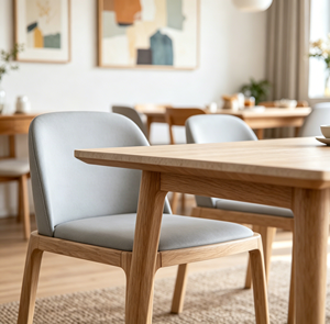Chaise de salon scandinave moderne, revêtement en lin gris clair, pieds en bois, design ergonomique, multi-usages pour l'ameublement de la maison - Product Image 3