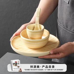 Xiangyuanmei Restaurant Creative Wood Grain Set Hot Pot Restaurant Bowl, <b>Plate</b>, Cup and Tableware Four-Piece Set <b>Melamine</b> - Product Image 2