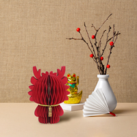 Ornement 3D en papier nid d'abeille Dragon Chinois Rouge du Zodiaque, pour le Nouvel An Chinois et Thanksgiving, Décoration Écologique Réutilisable, Or Chanceux