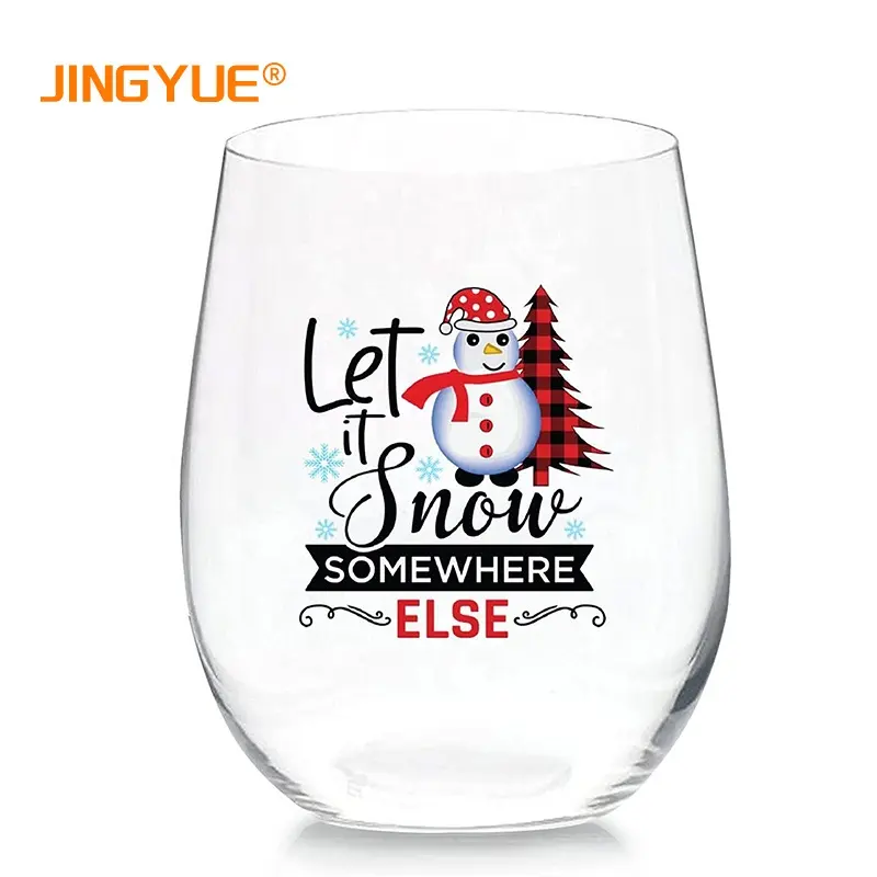 Custom Printing 540ml 18oz Christmas Decoration Glass Winter Holiday Funny Xmas Stemless Wine Glass for Party Festival