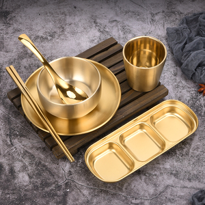 Juego de Cubiertos Coreanos para <span class=keywords><strong>Barbacoa</strong></span> de 6 Piezas, Acero Inoxidable Dorado, Vajilla de Lujo de Alta Calidad - Product Image 1