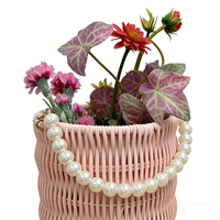 Paniers à fleurs en rotin tressé à la main avec poignées en perles, paniers de décoration de mariage, boîte d'emballage cadeau pour la maison