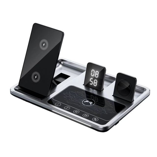 New Arrival  R11 3 in 1 Wireless Charging Station Desktop Digital Clock Wireless Charger Stand Alarm Clock With Night Light