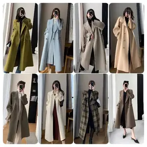 Custom Fashion Loose Woolen Trench Coat Womens Winter Plaid Jackets Ladies Long Coats Faux Fur Winter Women'S Coats