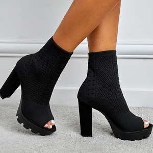 2025 Women's Boots <b>Round</b> <b>Toe</b> Thick <b>Heel</b> Fish Mouth Design High Elasticity Breathability for Slimming for Autumn Winter - Product Image 2