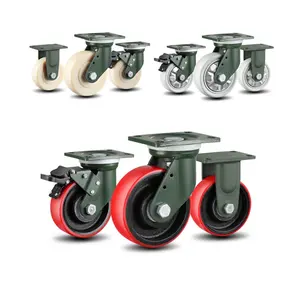 YTOP Industrial Casters With Brakes Load Capacity 1000KG Red Iron Core PU Swivel Heavy Duty Caster Wheels