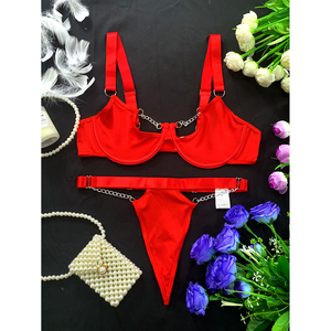 2 pezzi donna Sexy reggiseno trasparente mutandine Bikini Set regolabile OEM all'ingrosso intimo accessori di esportazione - Product Image 6