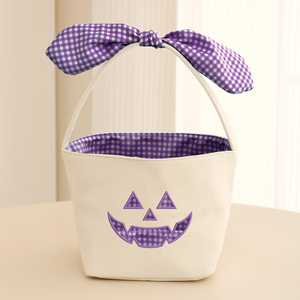Cesta de lona a cuadros para Halloween, decoración de Halloween, cesta de dulces con diseño de calabaza, cesta de tela a cuadros para Halloween - Product Image 3