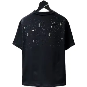 2024 nouveau été marque de luxe coeurs Chrome haute qualité coton T-shirt ordinaire diamants étincelants hommes vêtements à manches courtes