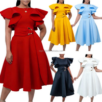 Nouvelle Arrivée : Robe de Bureau Africaine pour Femmes, Robes d'Été Professionnelles, Robe Plissée Élégante à Col Tailleur et Manches Mi-Longues pour Femmes