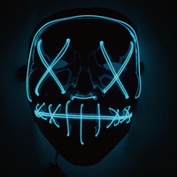 Masque LED lumineux Halloween gris en PP de qualité supérieure avec 4 modes, couvrant tout le visage, motif sang d'horreur - Grande Vente
