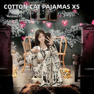 Women's All-In-One Cotton Pajamas Long-Sleeve <b>Cardigan</b> Cartoon Cat Breathable <b>Knitted</b> Fabric Casual Style XS Size Autumn Outfit - Product Image 2