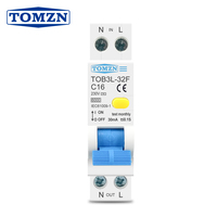 TOMZN RCBO 1P + N 6KA disjoncteur automatique différentiel de courant résiduel protection contre les fuites de courant 18MM 230V 50/60Hz