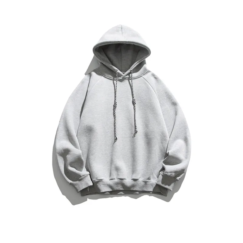 Custom Logo 100% Cotton Thick Solid Color Hoodies Oversized Grey Unisex Hoodies Men's Sweatshirt