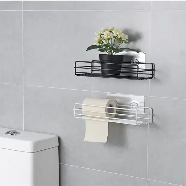 Wrought Iron Bathroom Racks Toilet-free Perforated Hollow Wall-mounted Storage Racks Kitchen Seasoning Bottle Organizers