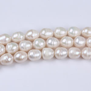 Perles de riz baroques blanches Zhuji 11-12 mm, grosses perles d'eau douce naturelles, pour collier et bracelet DIY, en forme de riz, vente en gros - Product Image 1