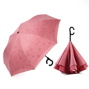 Met эффект воды цветы изменение цвета обратный перевернутый Зонт автоматическое открытие розовый принт волшебный дождь зонт