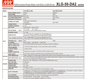 MEAN WELL XLG-50-L-DA2 50W 700mA 60‑142V DALI‑2 หรี่แสงได้ กำลังไฟคงที่ IP67 ไดร์เวอร์ LED กันน้ำ AC90‑305Vac - Product Image 4