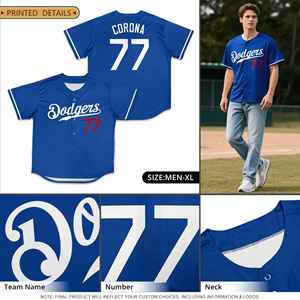 Maßgeschneidertes hellblaues, weiß-kröniges, klassisches, authentisches Baseball-Trikot im klassischen Stil - Product Image 6