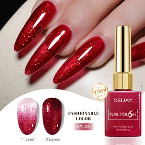 Vernis à ongles en gel <span class=keywords><strong>rouge</strong></span> série <span class=keywords><strong>rouge</strong></span> 15 ml, paillettes rouges, art des ongles d'hiver, vernis semi-permanent, gel UV à faire tremper pour les ongles - Product Image 1