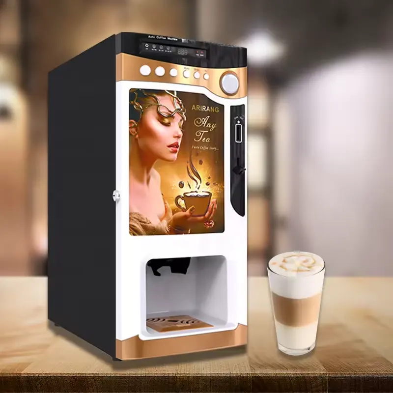 Máquina de café automática, dispensador comercial inteligente, máquina de venda automática de café instantâneo para pagamento com moedas